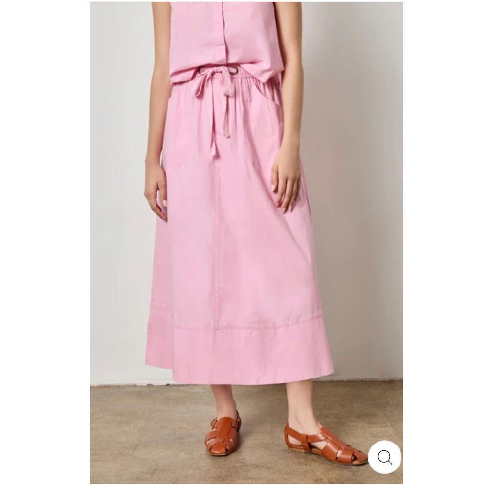 Lilla P Pink Cotton Maxi Skirt NWT Size M Drawstring Waist Pockets Boho Chic